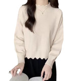 Color Retro Lazy Loose-Set Bottom Knitted Blouse 2024 Spring New Pullover Girl-Outfit