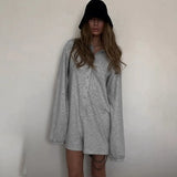 Personality Buckle POLO Collar Loose Lazy Simple Long Sleeves Jump Thin