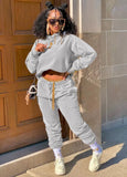 Casual Fleece Long Sleeve Hoody Top And Pant Matching