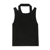 Solid Hollow Out Vest For Women O Neck Sleeveless Fake Two Irregular Casual Tank Tops Female Fashion New
