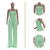 Toloer New Women's Solid Color Casual Strap Strapless Wide-Leg Jumpsuit-Outfit