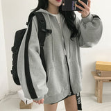 Women Oversized Hoodies Autumn Casual Solid Zipper Sweatshirts Korean Version Loose Thin Long-sleeved Hooded Female Jacket