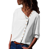 fall new 6 color buttons irregular long sleeve women's Chiffon shirts fashion Tilted collar ladies chiffon