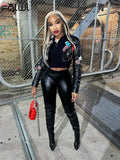 Fall Baseball Black Pink Jackets For Women 2022 Casual Crop Tops Jacket Coats Casual Varsity Bomber Jackets Top