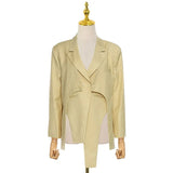 Patchwork Casual Two Piece Set For Women Lapel Collar Long Sleeve Coats High Waist Straight Pants Solid Sets