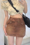 Y2K Jean Skirt Aesthetics Basic Belted Low Waist Micro 2023 Fashion Sexy Pockets Pink Denim Skirt Cute Bottoms
