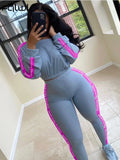 Ribbed Knitted White Pink 2 Two Piece Set Women Outfits Bodycon Long Sleeve Crop Top Leggings Women Tracksuit Matching