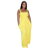 Toloer New Women's Solid Color Casual Strap Strapless Wide-Leg Jumpsuit-Outfit