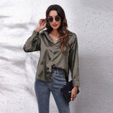 Shirt Women's Denswear Simulation Silk Long-Sleeved Shirt New Women's