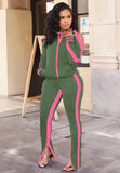 Casual Piping Cut Out Long Sleeve Zipper Top And Pant