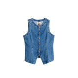 Summer New Sleeveless Slimming Denim Vest Women's Round Neck Shoulder