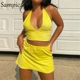 Sexy Women Casual Summer Beach 2021 Skirt Set Sleeveless Tops And High Waisted Mini Bodycon Skirt Suit Two Piece