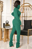 Casual Solid High Neck Long Sleeve Slim Top and Ruched Pants Set 2 Piece