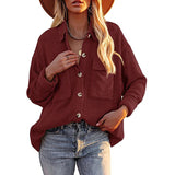 Women's 2025 New Autumn And Winter Shirt Solid Color Loose Wick Pocket Long-Sleeved Sleeve Shirt