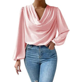 Loose Chiffon Shirts women Fashion Drape Cowl Long Sleeve Blouse Spring Autumn Pullover Shirt Tops Women Clothing-Outfit