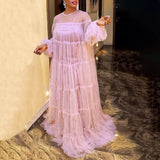 Maxi Long Dress Long Robe Sexy Lace Lantern Sleeve Floor-Length Party Dress 2021 VONDA Beach Holiday