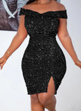 Sexy Print Off Shoulder Slit Midi