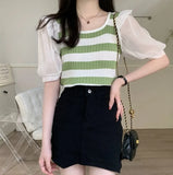 Bump Striped Short-Sleeved Knitted Shirt Women's Thin Summer Design Sense Of Small Unique Special Loose
