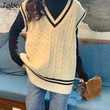 Vest Women Preppy-style V-neck Sleeveless Korean Loose Fashion Leisure Sweaters Students All-match Streetwear