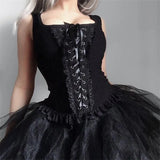 Summer New Black Vest Ins Square Collar Knitted Lace Sleeveless Halter Top-Outfit