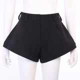 Sexy Flare Shorts Asymmetrical High Waist Shorts Elegant Button Wide Leg Women Shorts Casual Streetwear Solid
