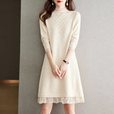 Knitted Dress Women's Autumn And Winter Dress 2024 New Fashion Foreign Style Nailed Bead Sweater Skirt Trend-Outfit