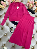 Free Shipping 2022 Women's Casual Knit Skirt Set Lapel Long Sleeve Turtleneck Short Knit Sweater & Split Midi Skirt 2-Piece