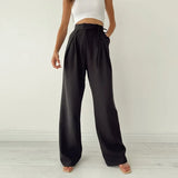 Lace Up Wide Leg Pants For Women Sexy Autumn 2021 Female Button Streetwear Office Lady Classic Pockets Pantalones