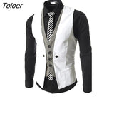 Men Sleeveless V Neck Single-breasted Slim Gilet Business Suit Top Waistcoat for business