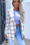 Autumn Women Elegant Tailoring Blazer Office Lady Casual Female Jacket Outerwear Long Sleeve Blazers Jackets Plaid