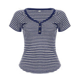 BM Style Babes V-Neck T-Shirt Women's Striped Three-Spring Short-Sleeved Slimmed Thread New