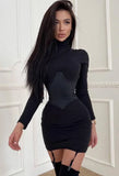 Sexy High Neck Long Sleeve Slim Bodycon