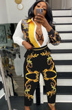 Retro Print Long Sleeve Shirt and Pant