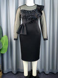 Fashion Perspective Nail Dress Elegant Wind Wood Ear High Waist Dress