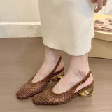 Temperament Square Head Braided Back Empty Sandals Women 2025 New Design With Skirt Crystal Heel Single