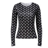 Summer Women'S Designer Moon Print T Shirt Lady Round Neck Long Sleeves Ice Silk Top Women Underwear Clothing