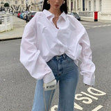 2020 Autumn Long Sleeve Loose Blouse Shirt Women Elegant White Button Turn Down Collar Casual Oversized Shirt Vintage