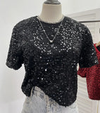 Lidg Short-Sleeved T-Shirt Woman 2025 Spring Dresses Loose Lime Bling Blouse