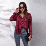 Shirt Women's Denswear Simulation Silk Long-Sleeved Shirt New Women's