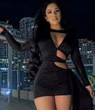 Sexy Cutout Round Neck Pads Long Sleeve Club