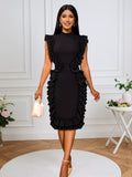 Collar Wooden Ear Small Crums Party Dress Fashion Women's Sleeveless Body-Free Banquet Dress Dress