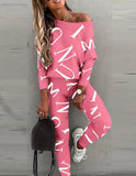 Letter Print Casual Shirt and Pants 2pc