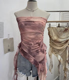 Tie Dyed Lotus Leaf Edge Mesh Shaft Irregular Ribbon Thin Belt Wrapped Bra Vest Top