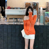Thin Wears Slimy Shoulder T-Shirt Top High Waist Straight Bag Hip Skirt Two