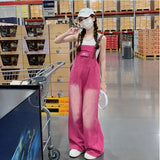Pink Baggy Jeans Overalls For Women Wide Leg Pants Rompers Summer 2023 Casual Retro Denim Jumpsuit Trousers Female