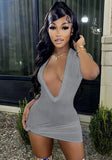Sexy V-neck Short Sleeves Solid Knitted Mini Sheath Club