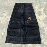 Tide Brand Hip-Hop Fully Embroidered Jeans High Street Skateboard Teenagers Loose Straight Wide-Legged Trousers-Outfit