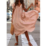 Summer Dress Women Casual Boho Ladies Sundress Loose Ruffles V Neck Beach Outfits Vintage Long Maxi Dresses