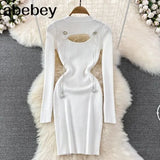 Out Autumn Women Knitted Dress Long Sleeve Elastic Waist Fashion Warm Dress Winter Bodycon Mini Sweater