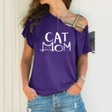 Explosion Casual Slanted Shoulders Cross Irregular Short-Sleeved Print Women